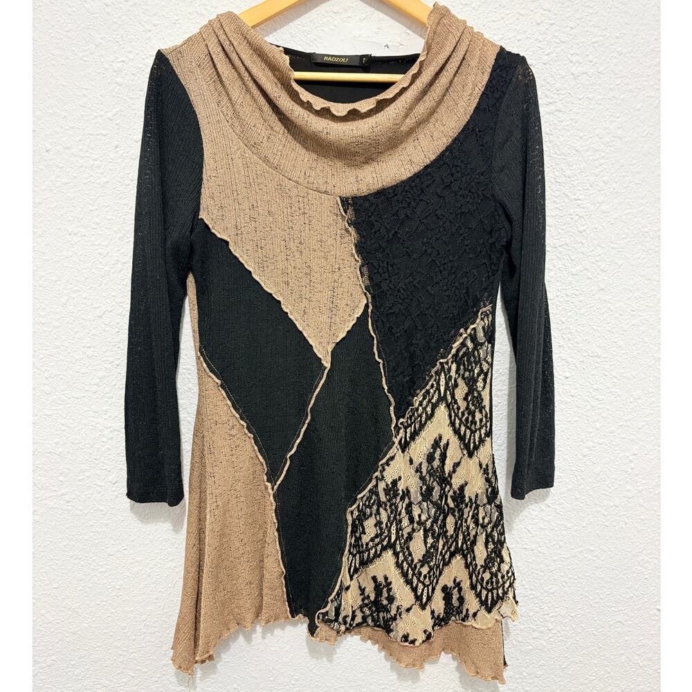 Radzoli Cowl Neck Blouse Patchwork Lace Whimsygoth Emo Asymmetrical